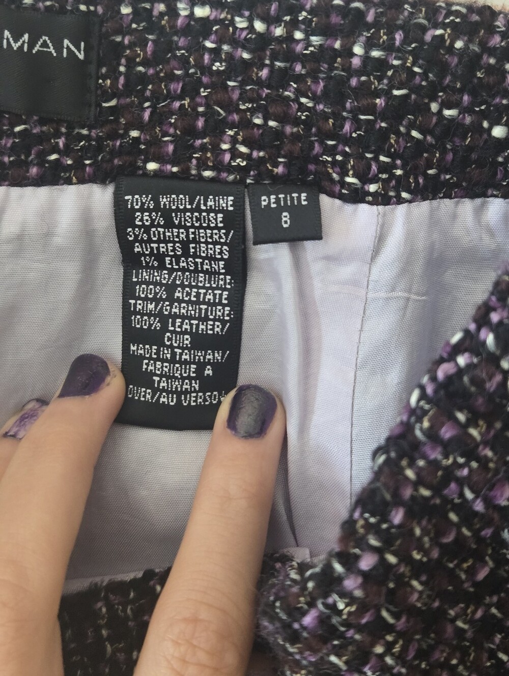 Dana Buchman Purple and Black Tweed Petite Pencil Skirt